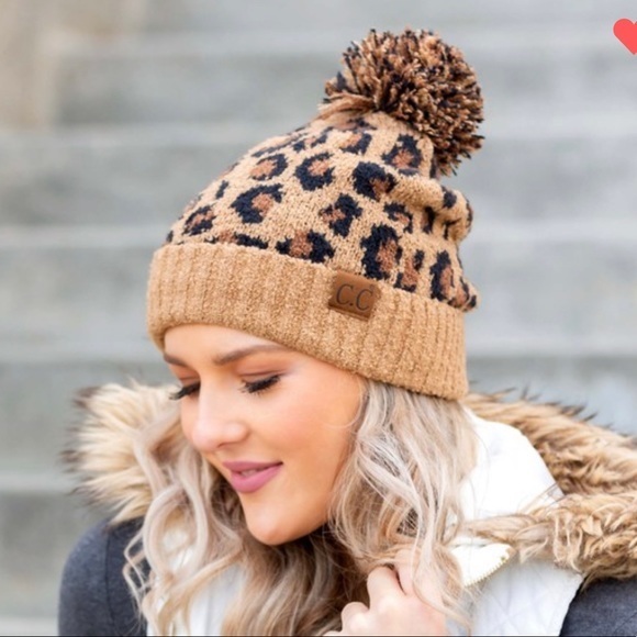 C.C Leopard Pom Beanie | Fuzzy Knit Winter Hat | Animal Print Beanie 🐆 - Picture 4 of 9